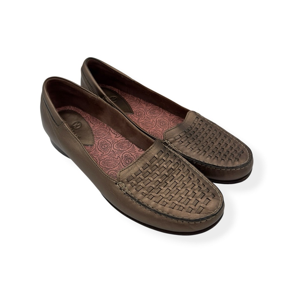 Cole Haan Women's Woven Leather Slip Ons Loafers Bronze Size 7 AA Paisley Insole